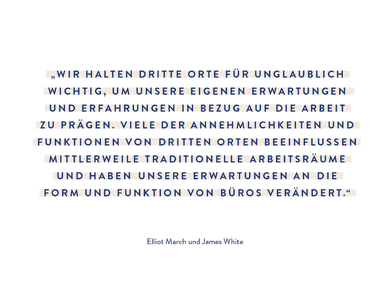 Zitat von Elliot March und James White über die Bedeutung dritter Orte für Erwartungen und Funktionen von Arbeitsräumen in klarer, serifenloser Schrift auf weißem Hintergrund