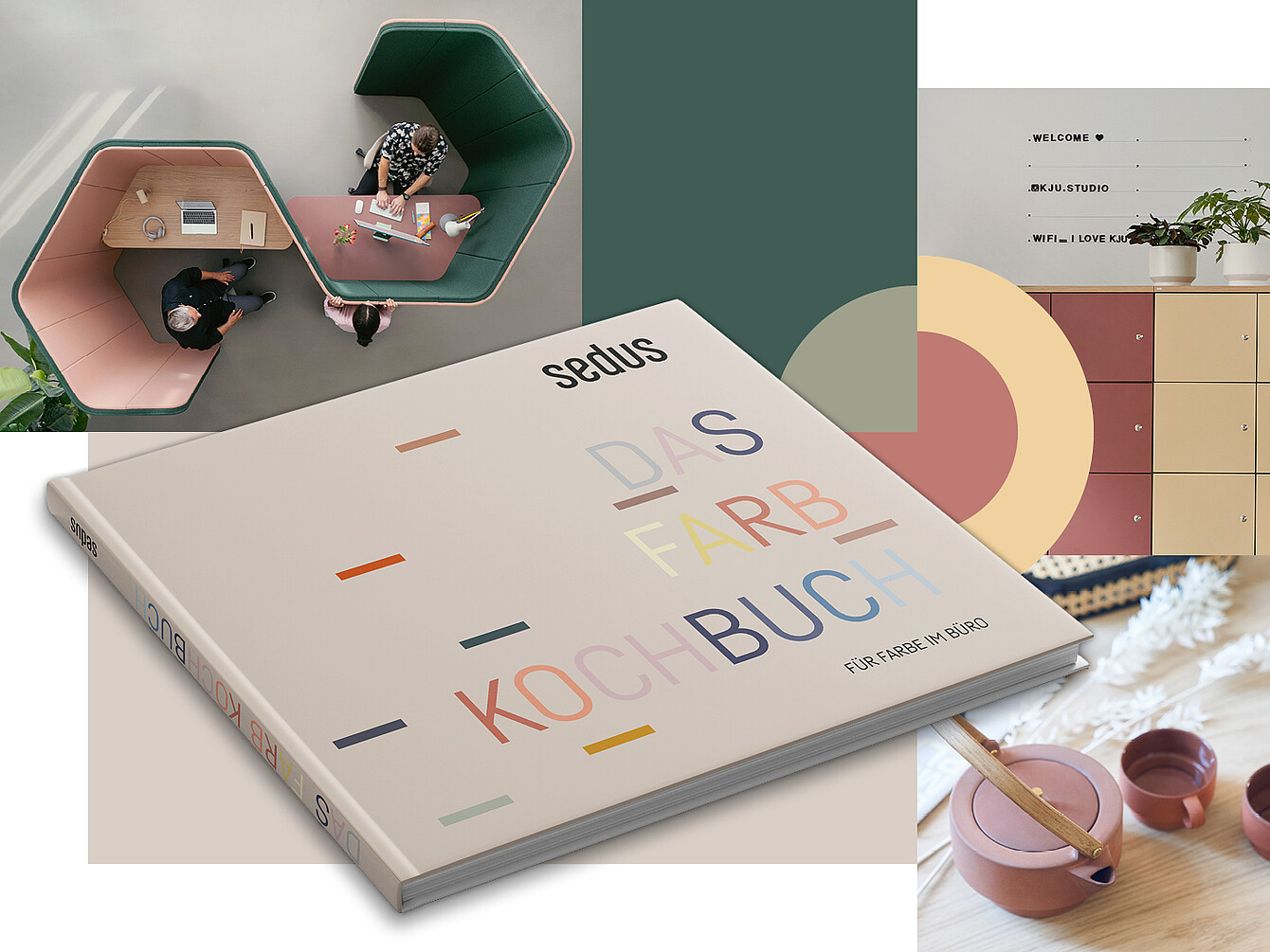 The Sedus Colour Cookbook entitled “The Colour Cookbook for Colour in the Office”. It was developed in collaboration with Zukunftstil and Sedus. The picture shows a se:hive room-in-room solution from above.