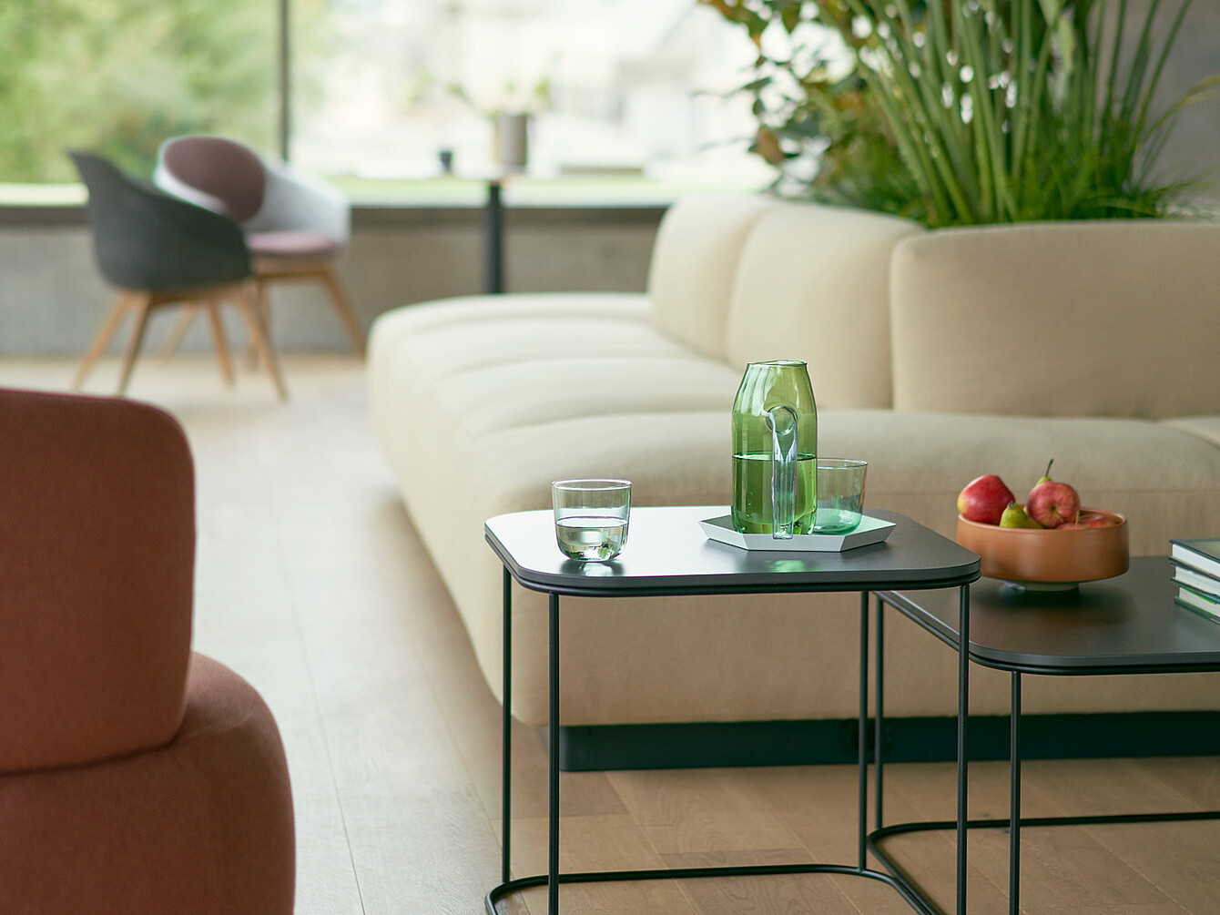 A sofa with integrated plants